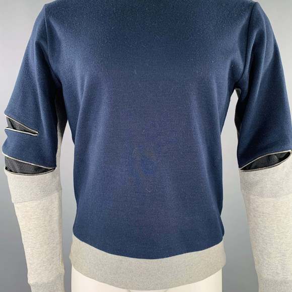 TIM COPPENS Navy Grey Mixed Fabrics Acrylic Blend Sweatshirt - Picture 2 of 7